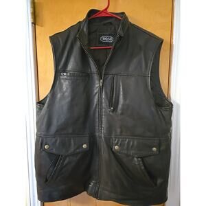 BGSD Mens Leather VEST Black QUILTED INTERIOR SIZE LARGE